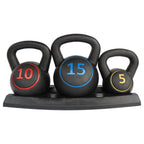 Set of three kettlebells with numbers on a white background