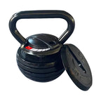 Black kettlebell with weight plate on white background