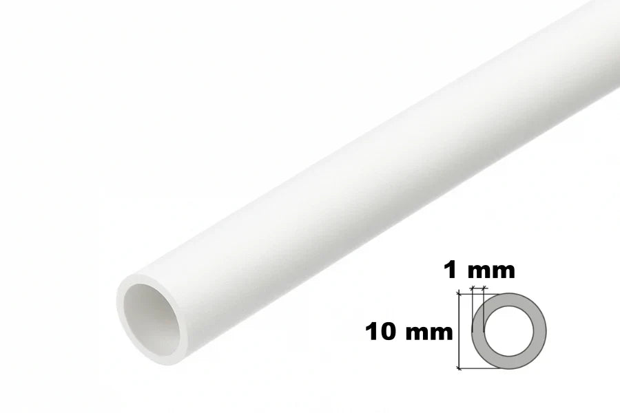 Smooth White PVC Tube, 1m Length — Round Plastic Pipe in 7mm, 10mm or 12mm Outer Diameter