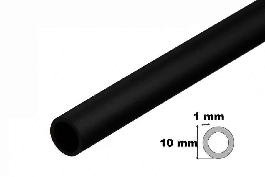 Rigid Black PVC Round Tube (1m) — 7mm, 10mm or 12mm Outer Diameter Smooth Plastic Pipe