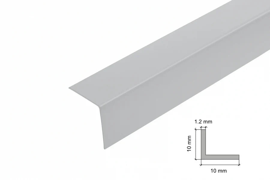Light Grey PVC Corner Trim for 90° Edges – Equal & Unequal Angle Profiles, 1m & 2.48m