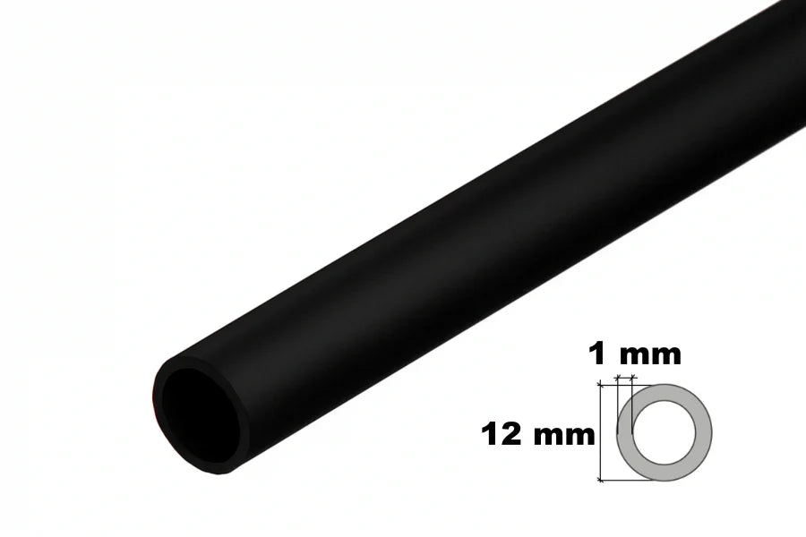 Rigid Black PVC Round Tube (1m) — 7mm, 10mm or 12mm Outer Diameter Smooth Plastic Pipe