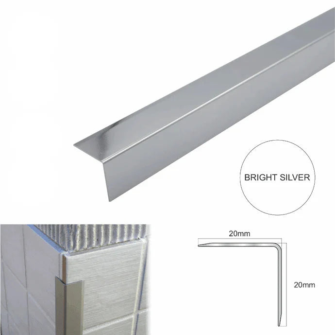 Aluminium Wall Corner Angle Trim 20×20mm – Retro Fit Tile & Cladding Edge Guard