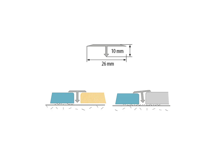 Aluminium T-Bar Threshold Trim (1m) – 13mm, 18mm or 26mm Width, Multiple Finish Options