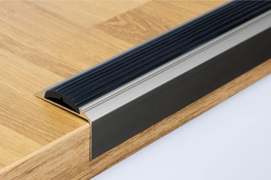 Anodised Aluminium Stair Nosing with Anti-Slip Rubber – 46mm x 30mm – 1.2m & 2.4m Lengths