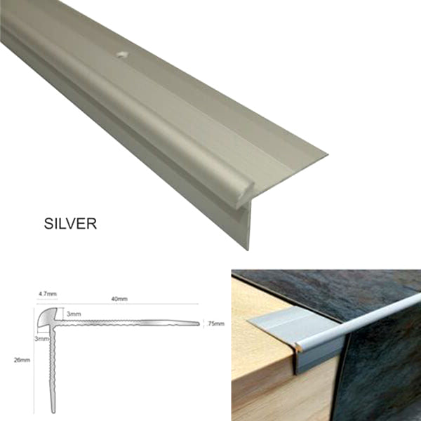 Outer Corner Aluminium Stair Nosing for LVT Floors – 40 x 26mm, 2.7m Screw-Fixed Edge Trim for 3mm Vinyl