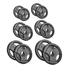 Set of weight plates on a white background