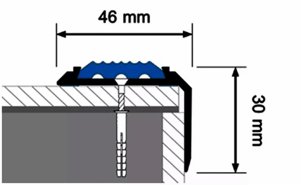 Anodised Aluminium Stair Nosing with Anti-Slip Rubber – 46mm x 30mm – 1.2m & 2.4m Lengths