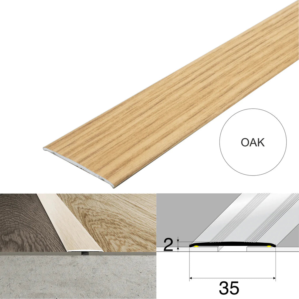 Wood Effect Flat Floor Threshold 35mm – Self Adhesive Aluminium Door Strip