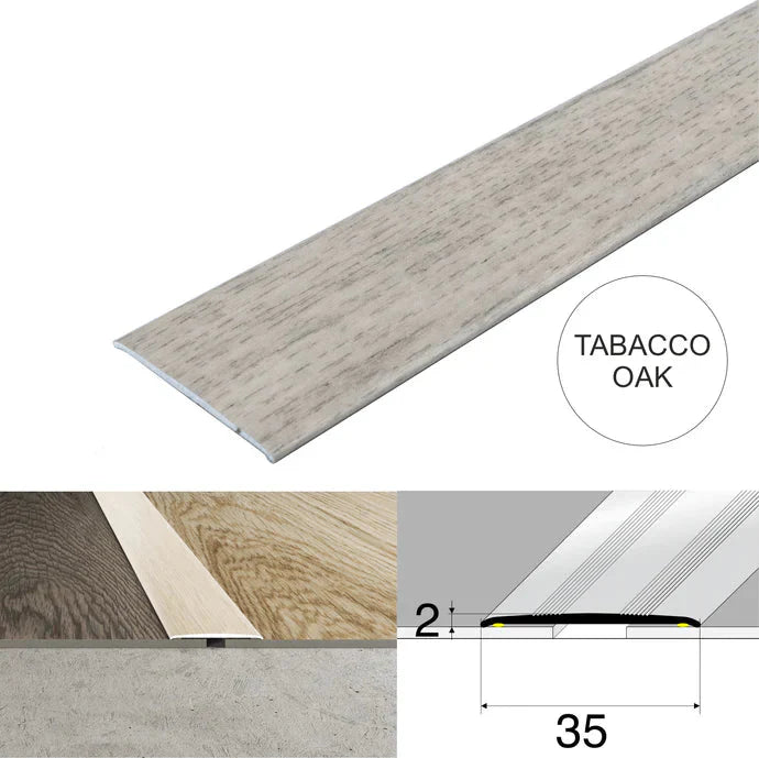 Wood Effect Flat Floor Threshold 35mm – Self Adhesive Aluminium Door Strip