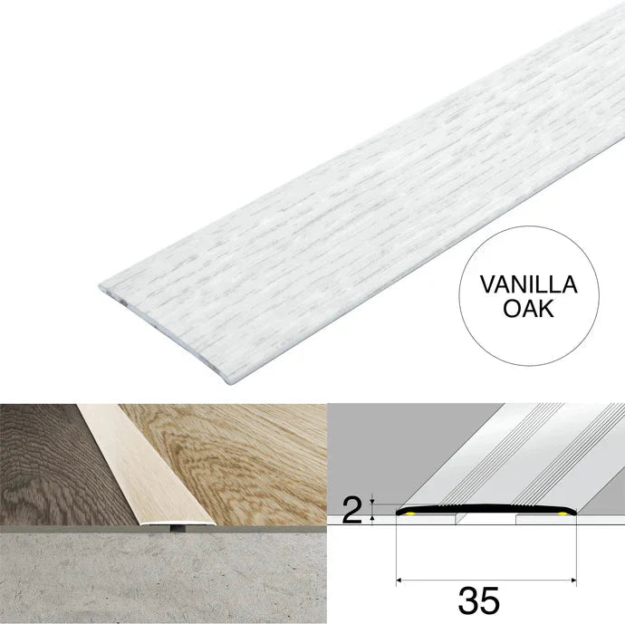 Wood Effect Flat Floor Threshold 35mm – Self Adhesive Aluminium Door Strip