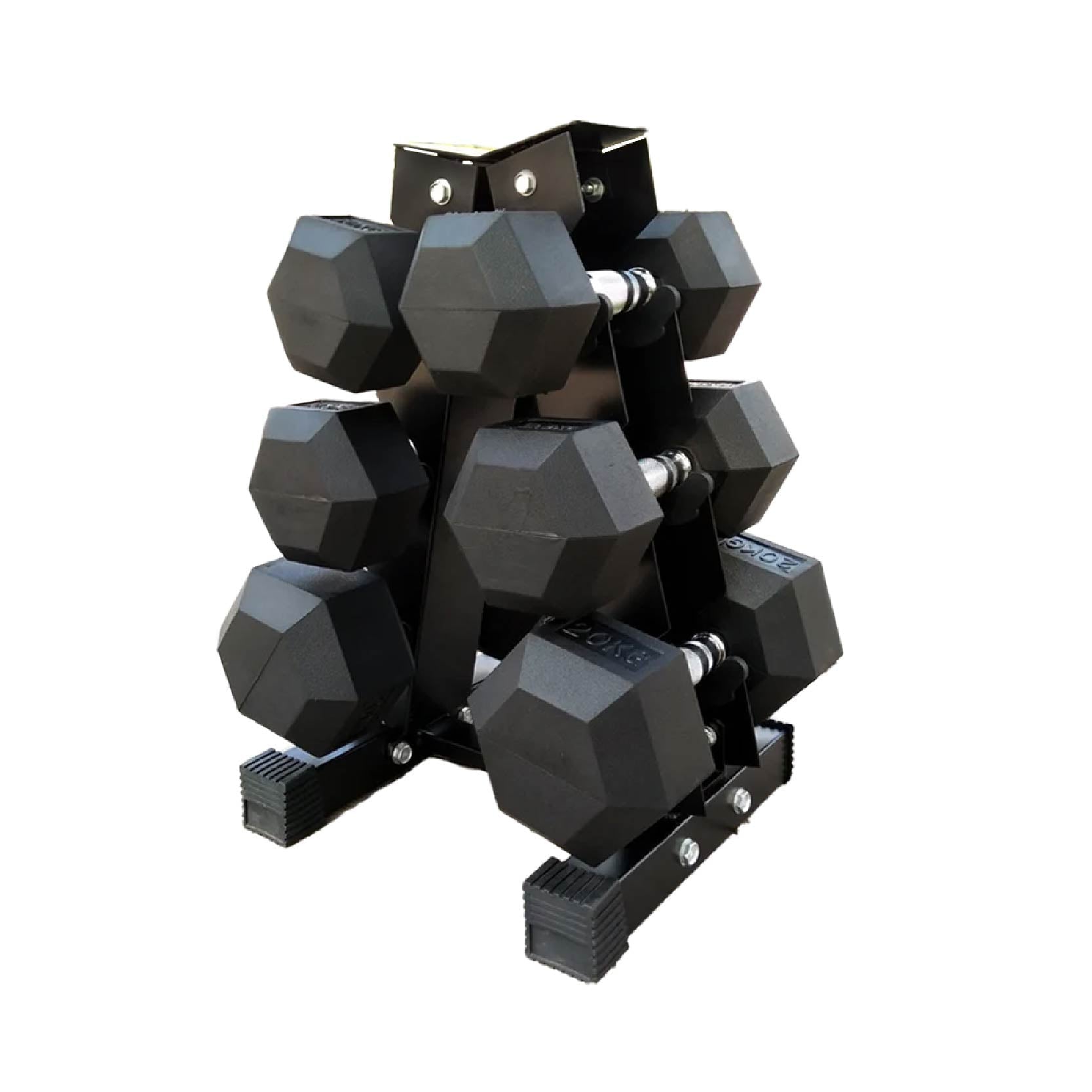 Hex Dumbbell Set 2.5–15kg Rubber-Coated with Compact 3-Tier Rack