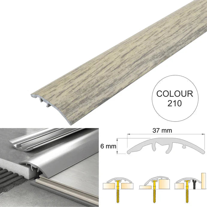 37mm 4 in 1 Aluminium Floor Transition Strip – Wood Effect Door Threshold Trim