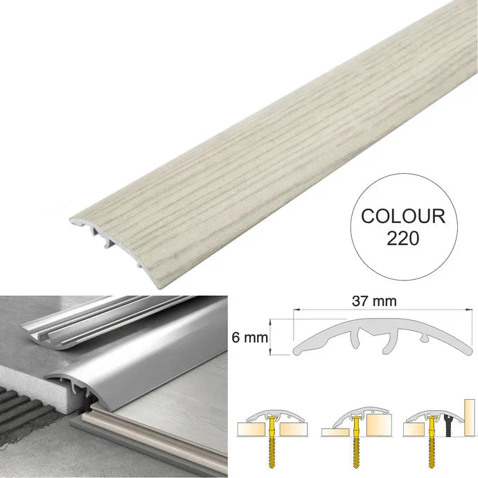 37mm 4 in 1 Aluminium Floor Transition Strip – Wood Effect Door Threshold Trim