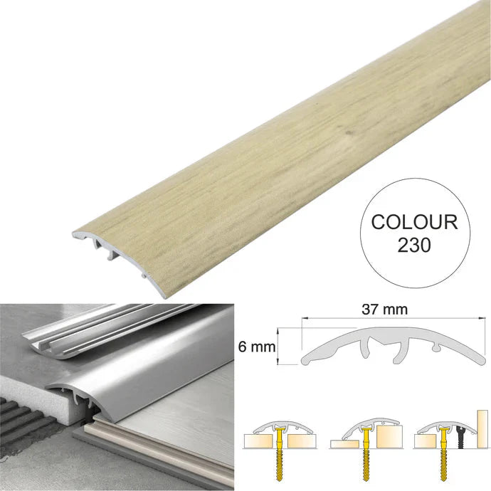 37mm 4 in 1 Aluminium Floor Transition Strip – Wood Effect Door Threshold Trim