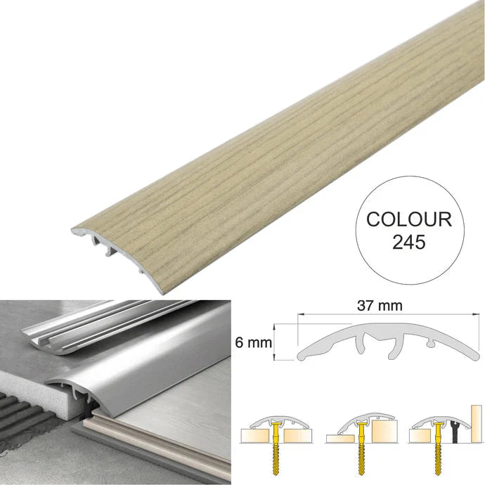 37mm 4 in 1 Aluminium Floor Transition Strip – Wood Effect Door Threshold Trim