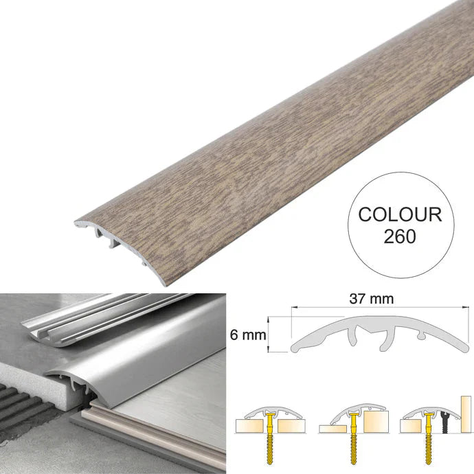 37mm 4 in 1 Aluminium Floor Transition Strip – Wood Effect Door Threshold Trim