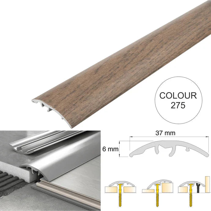 37mm 4 in 1 Aluminium Floor Transition Strip – Wood Effect Door Threshold Trim