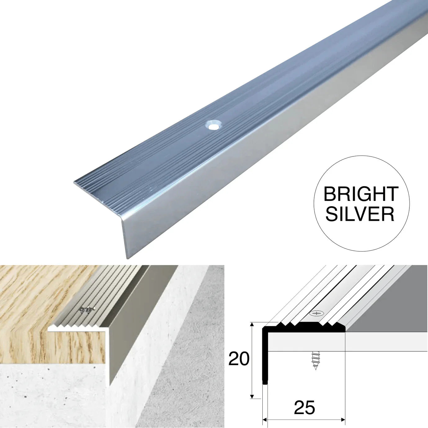 Anti-Slip Aluminium Stair Edge Trim 25 x 20mm Step Protection Profile