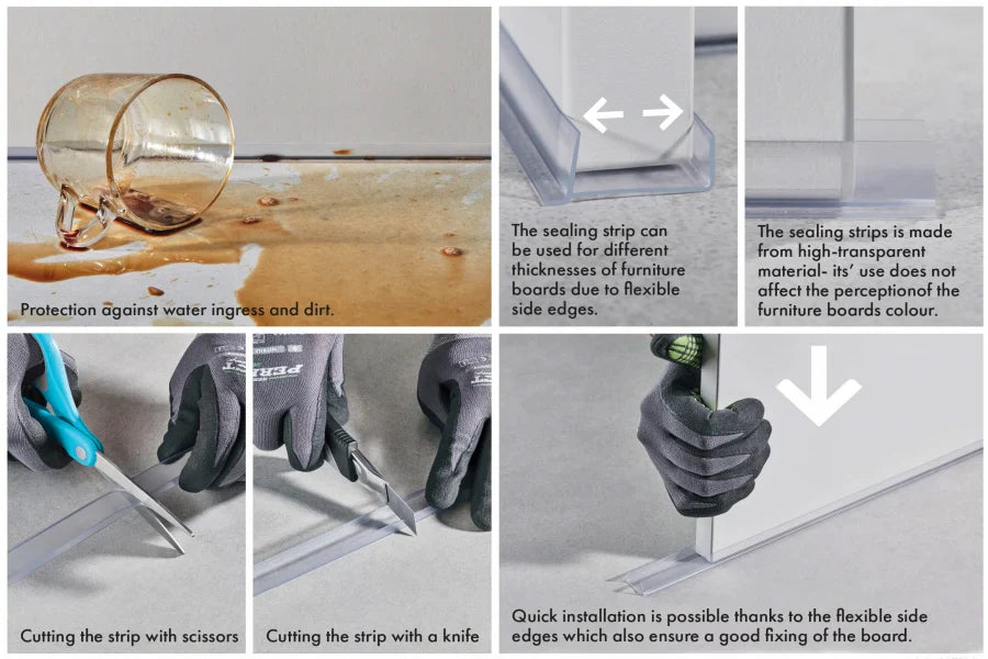 Clear PVC Plinth Sealing Strip for 16mm–18mm Kickboards