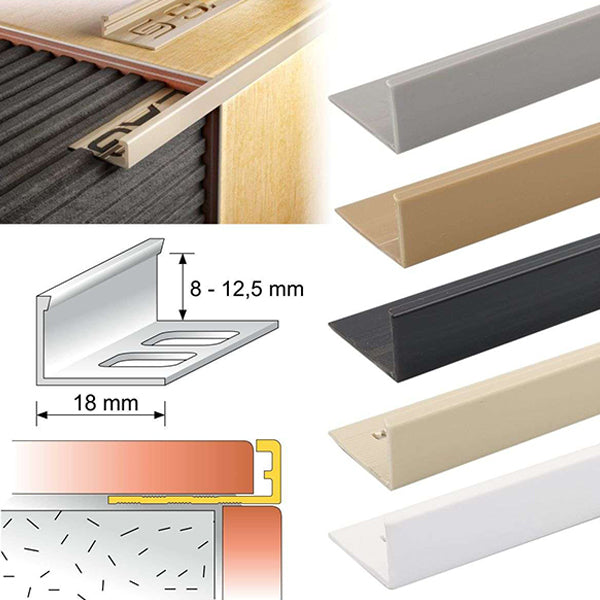 PVC L-Angle Tile Edge Trim 2.5m – Straight Finish Profile for Walls & Floors (8–12.5mm)