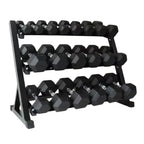 Hex Dumbbell Set 2.5–30 kg with 3-Layer Storage Rack for Strength Training