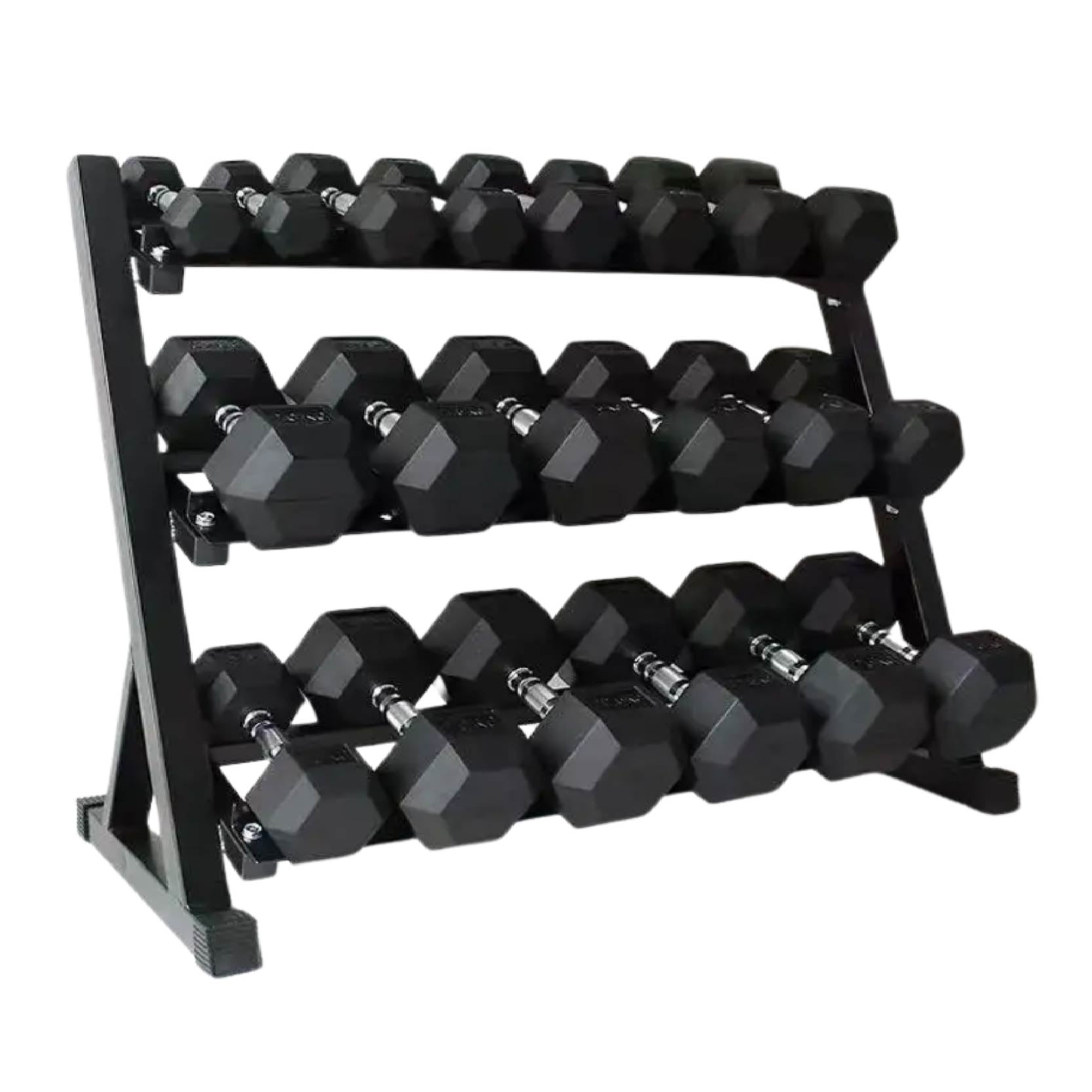 Hex Dumbbell Set 2.5–30 kg with 3-Layer Storage Rack for Strength Training