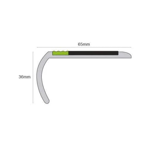65 x 36mm Tredsafe Aluminator PVC Stair Nosing With Non Slip Insert and Glow Strip