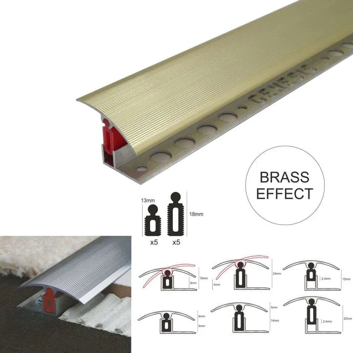 Adjustable 40mm Aluminium T-Bar Floor Transition Strip with Clip System