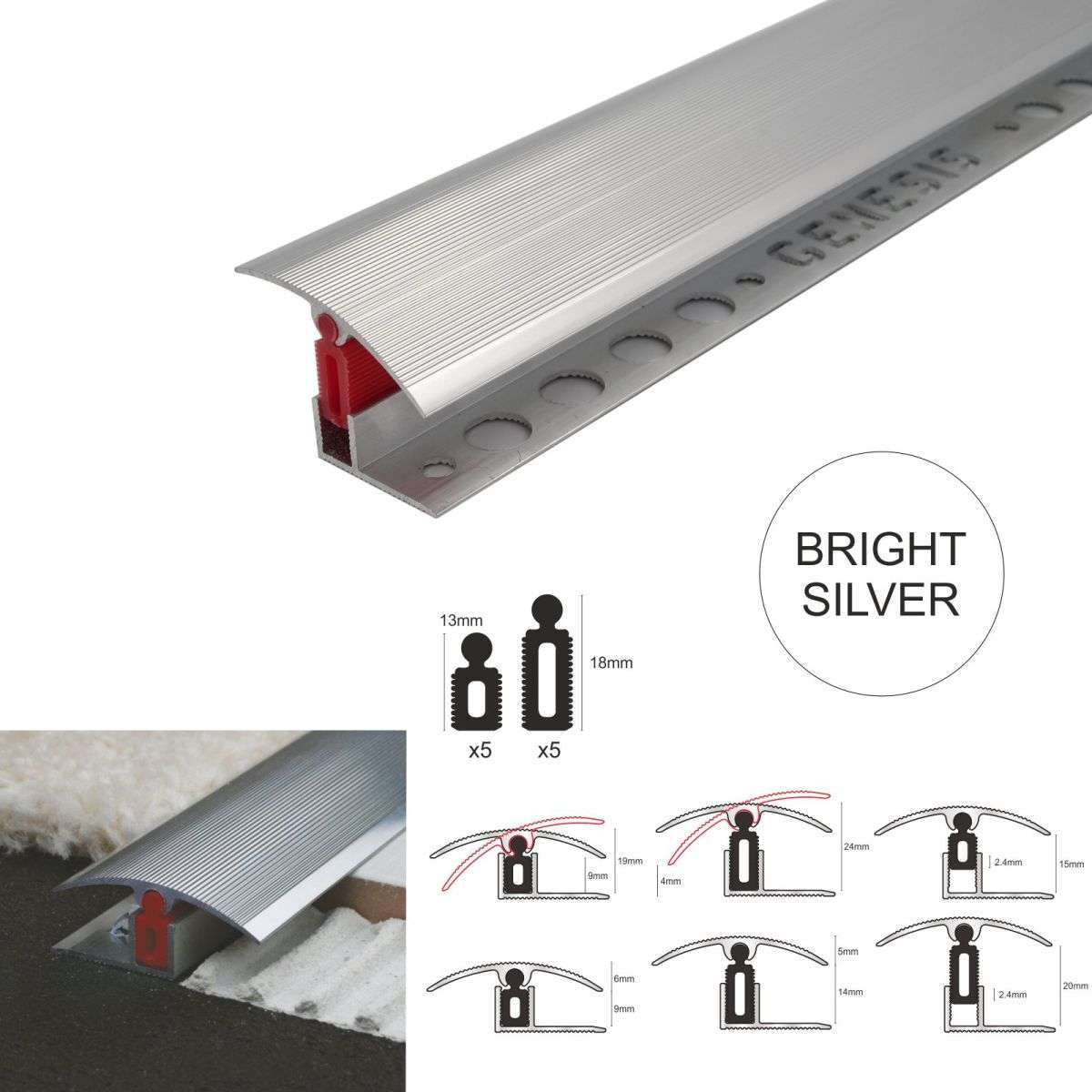 Adjustable 40mm Aluminium T-Bar Floor Transition Strip with Clip System