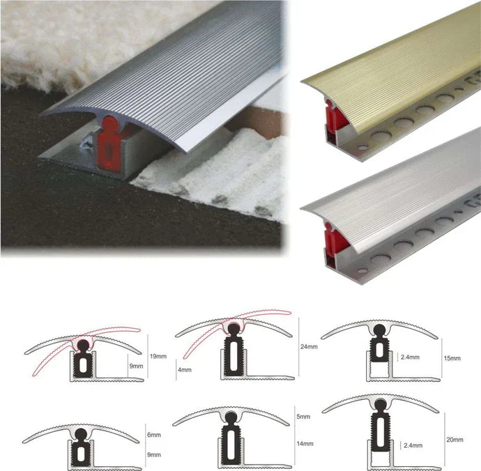 Adjustable 40mm Aluminium T-Bar Floor Transition Strip with Clip System