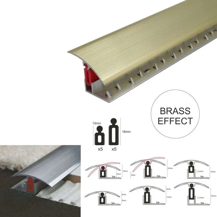 40mm Adjustable Aluminium Floor Transition Strip with Clip-In Pivot System
