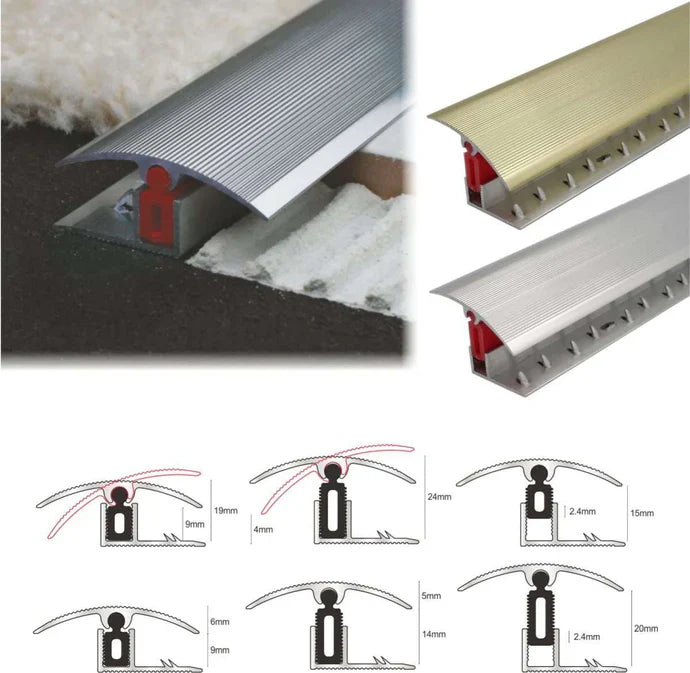 40mm Adjustable Aluminium Floor Transition Strip with Clip-In Pivot System