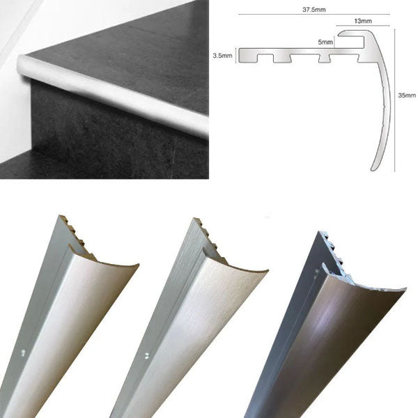 37.5 x 35mm Bullnose Anodised Aluminium Stair Nosing for 5mm LVT Flooring 2.7m Screw Fix