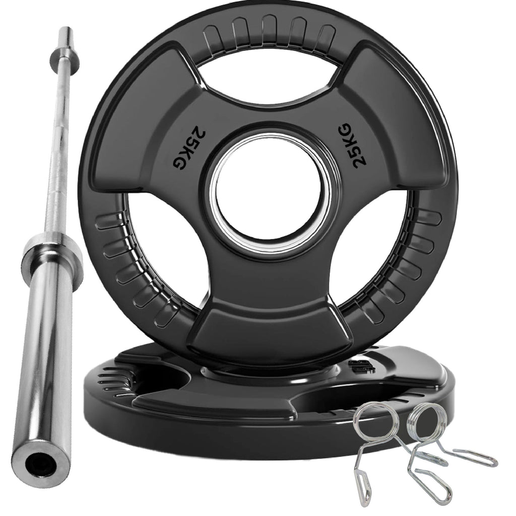 Tri-Grip Olympic Weight Plate for Strength & Resistance Training – Rubber Coated