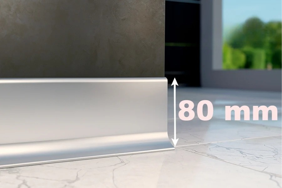 80mm Silver Anodised Aluminium Skirting Board, 2500mm Wall–Floor Edge Trim with Corner and End Accessories