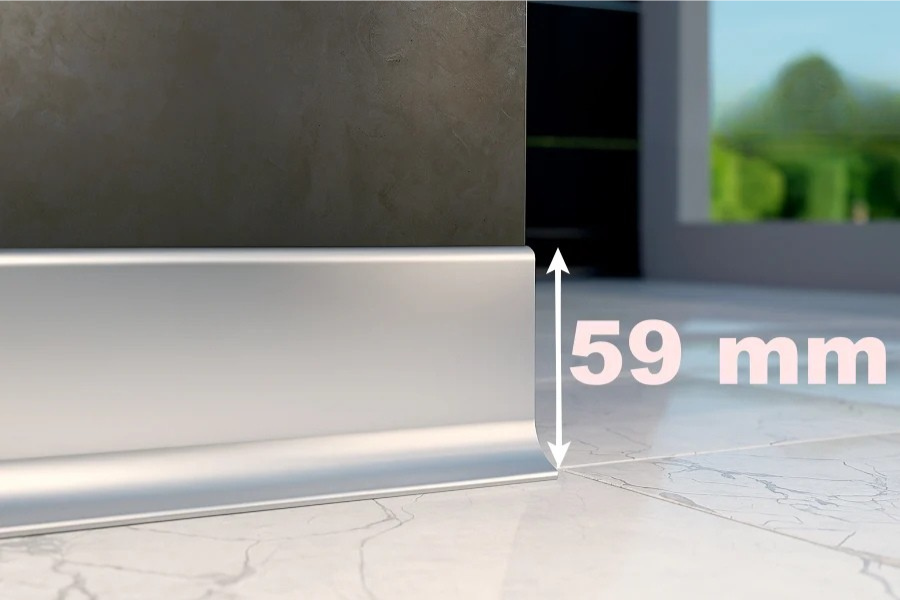 59mm Silver Anodised Aluminium Skirting Board, 2500mm Wall–Floor Trim