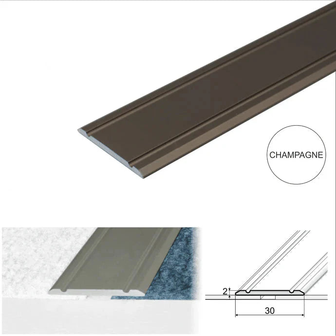 30mm Aluminium Flat Self Adhesive Floor Transition Strip for Same Level Surfaces