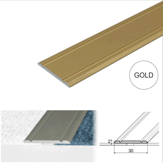 30mm Aluminium Flat Self Adhesive Floor Transition Strip for Same Level Surfaces