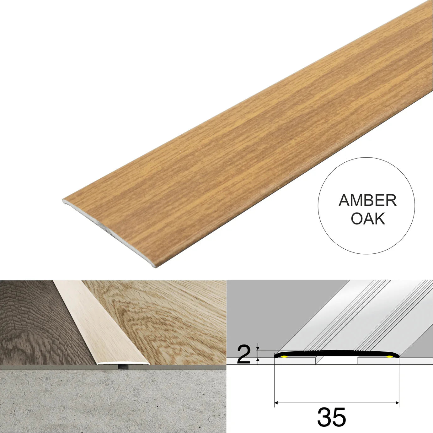 Wood Effect Flat Floor Threshold 35mm – Self Adhesive Aluminium Door Strip