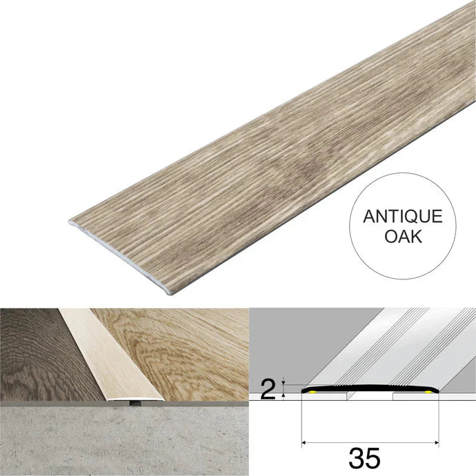 Wood Effect Flat Floor Threshold 35mm – Self Adhesive Aluminium Door Strip