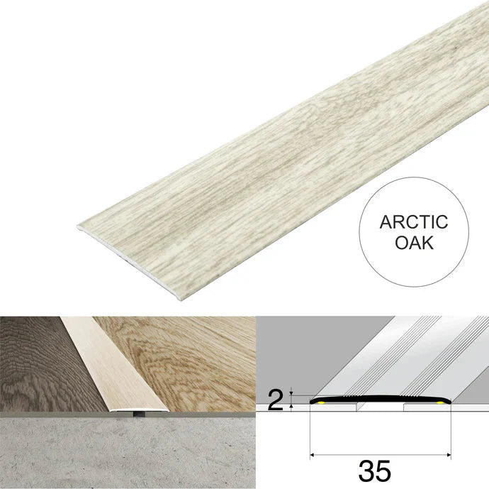Wood Effect Flat Floor Threshold 35mm – Self Adhesive Aluminium Door Strip