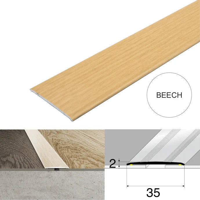 Wood Effect Flat Floor Threshold 35mm – Self Adhesive Aluminium Door Strip