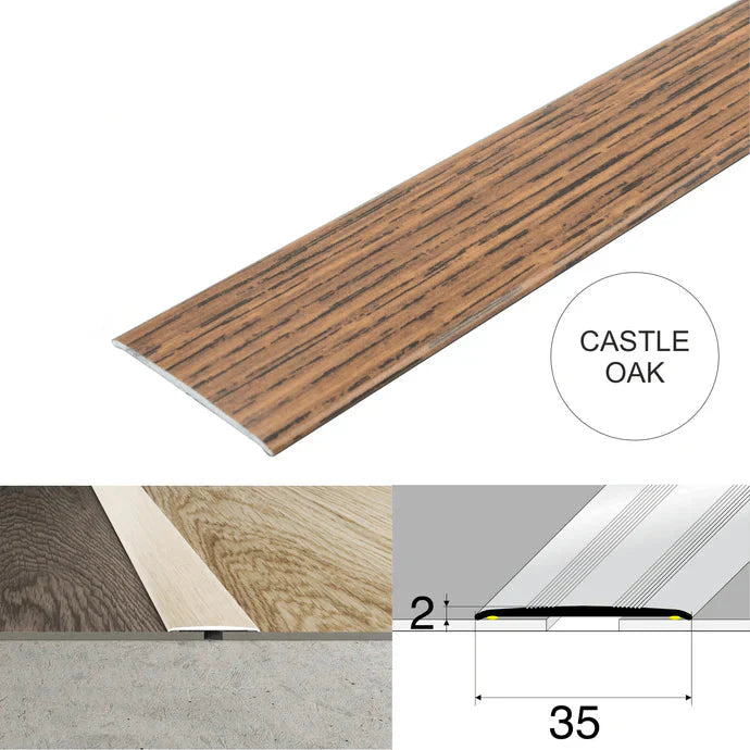 Wood Effect Flat Floor Threshold 35mm – Self Adhesive Aluminium Door Strip