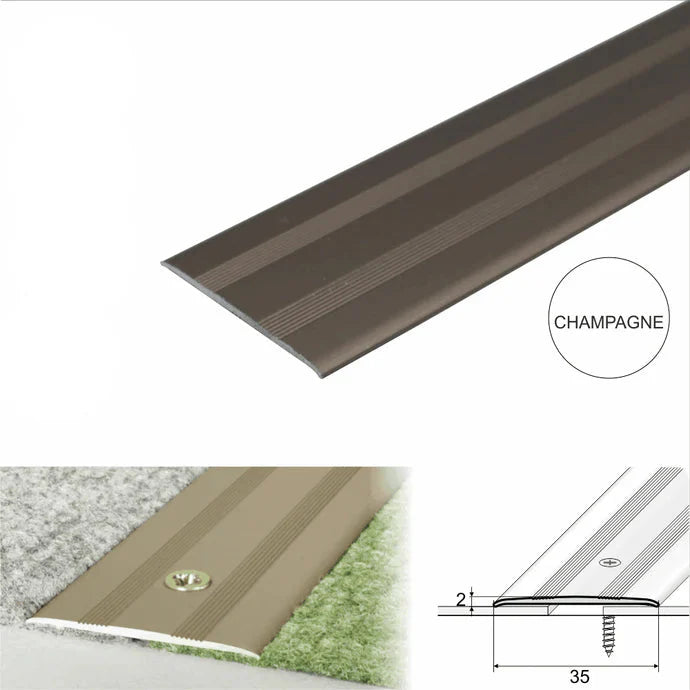 35mm Flat Aluminium Doorway Threshold for Level Flooring