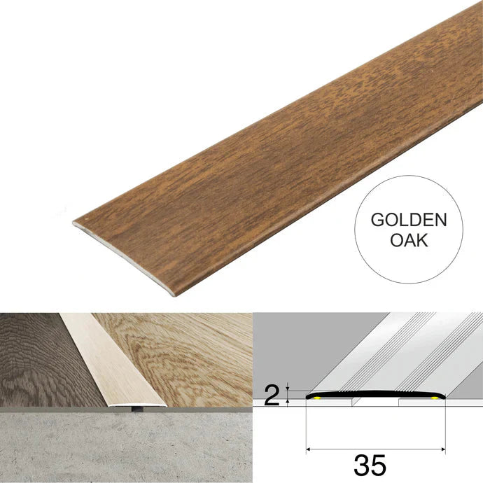 Wood Effect Flat Floor Threshold 35mm – Self Adhesive Aluminium Door Strip