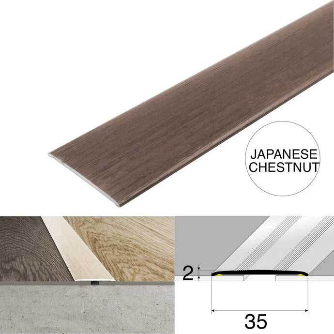 Wood Effect Flat Floor Threshold 35mm – Self Adhesive Aluminium Door Strip