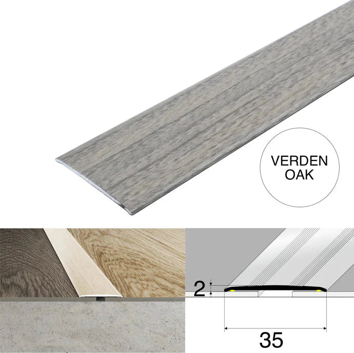Wood Effect Flat Floor Threshold 35mm – Self Adhesive Aluminium Door Strip