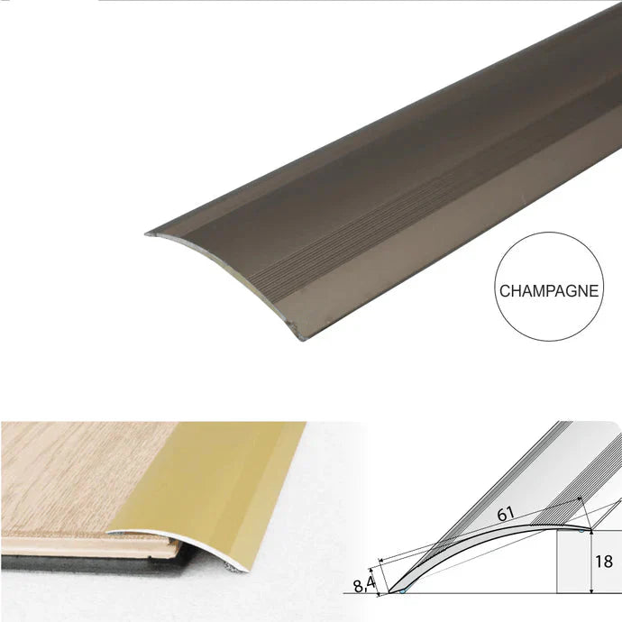 61mm Self Adhesive Aluminium Ramp Threshold Strip for Multi Level Floor Transitions