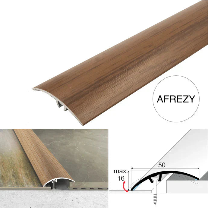 50mm Aluminium Wood Effect Floor Transition Strip with Hidden Screw Fixing